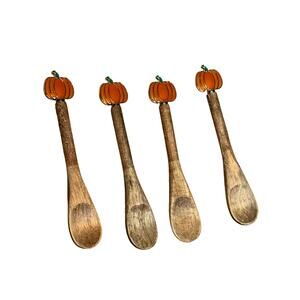 Wooden Small Spoons With Pumpkin Handle Set Of 4